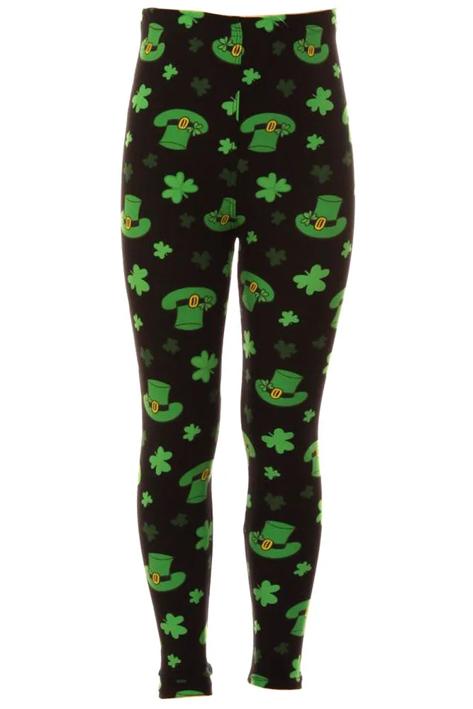 Kid's St Patrick's Hat Clover Pattern Printed Leggings