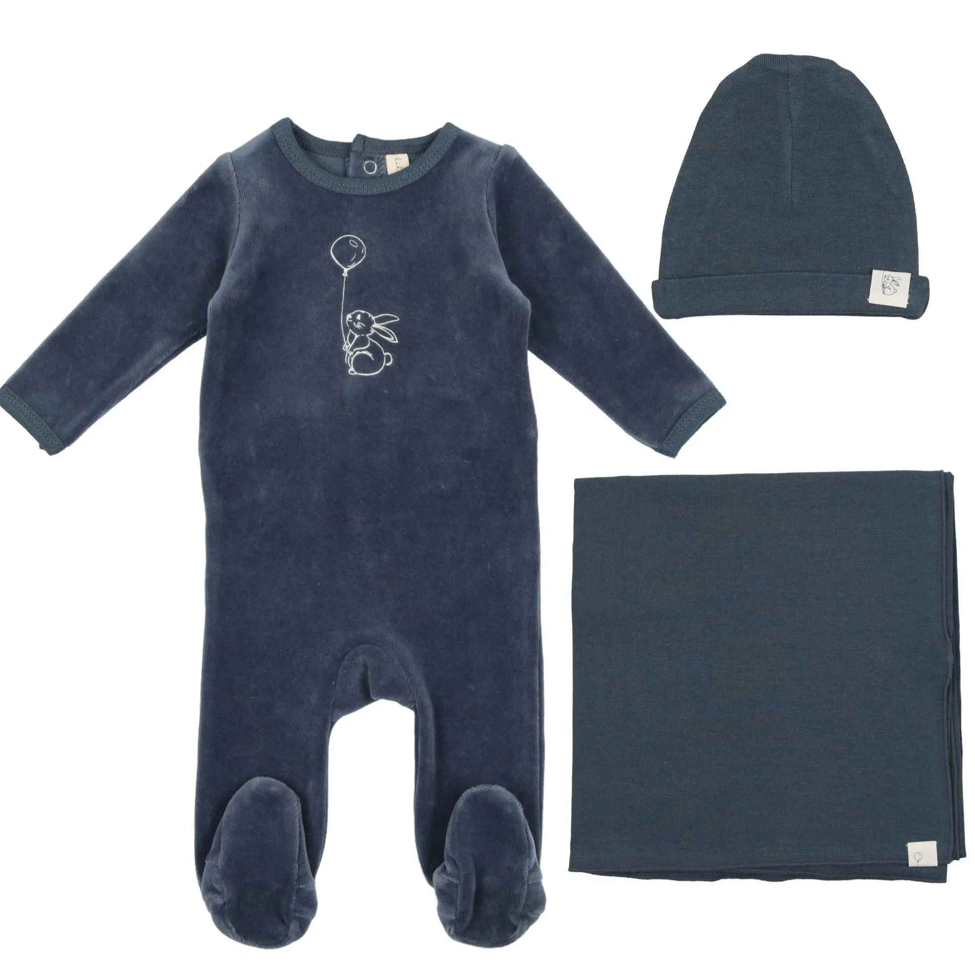 Lilette Blue Velour Bunny Layette Set- Balloon