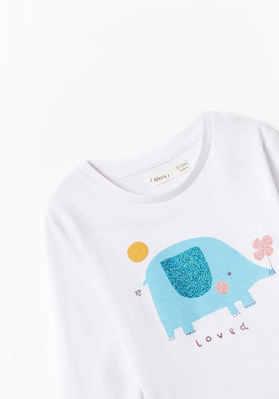 Long Sleeve Elephant Print Top - White