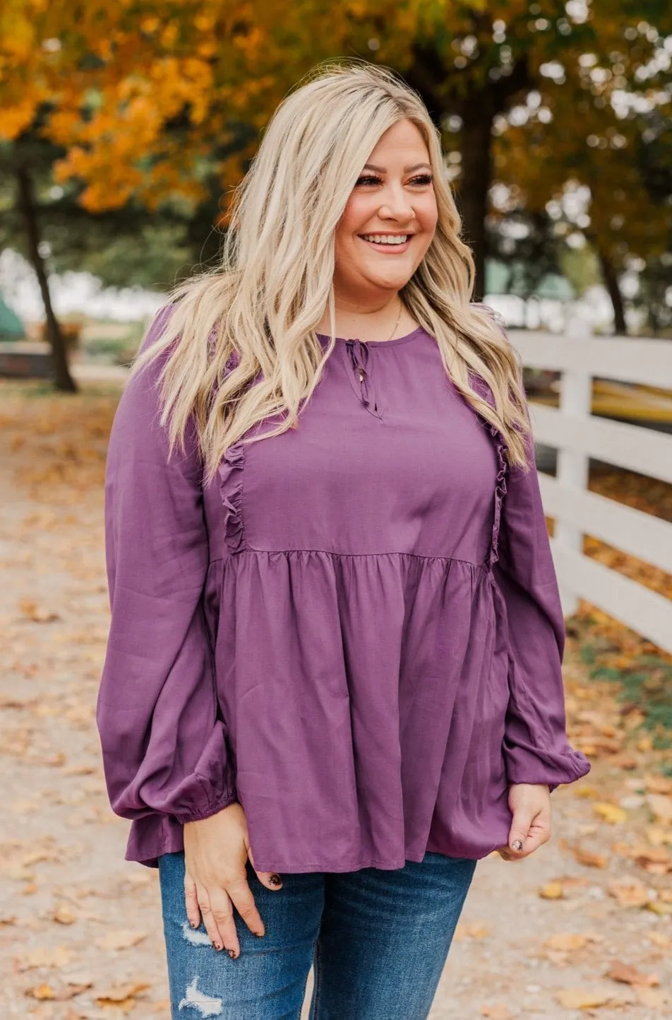 Majestic Nights Long Sleeve Blouse- Plum