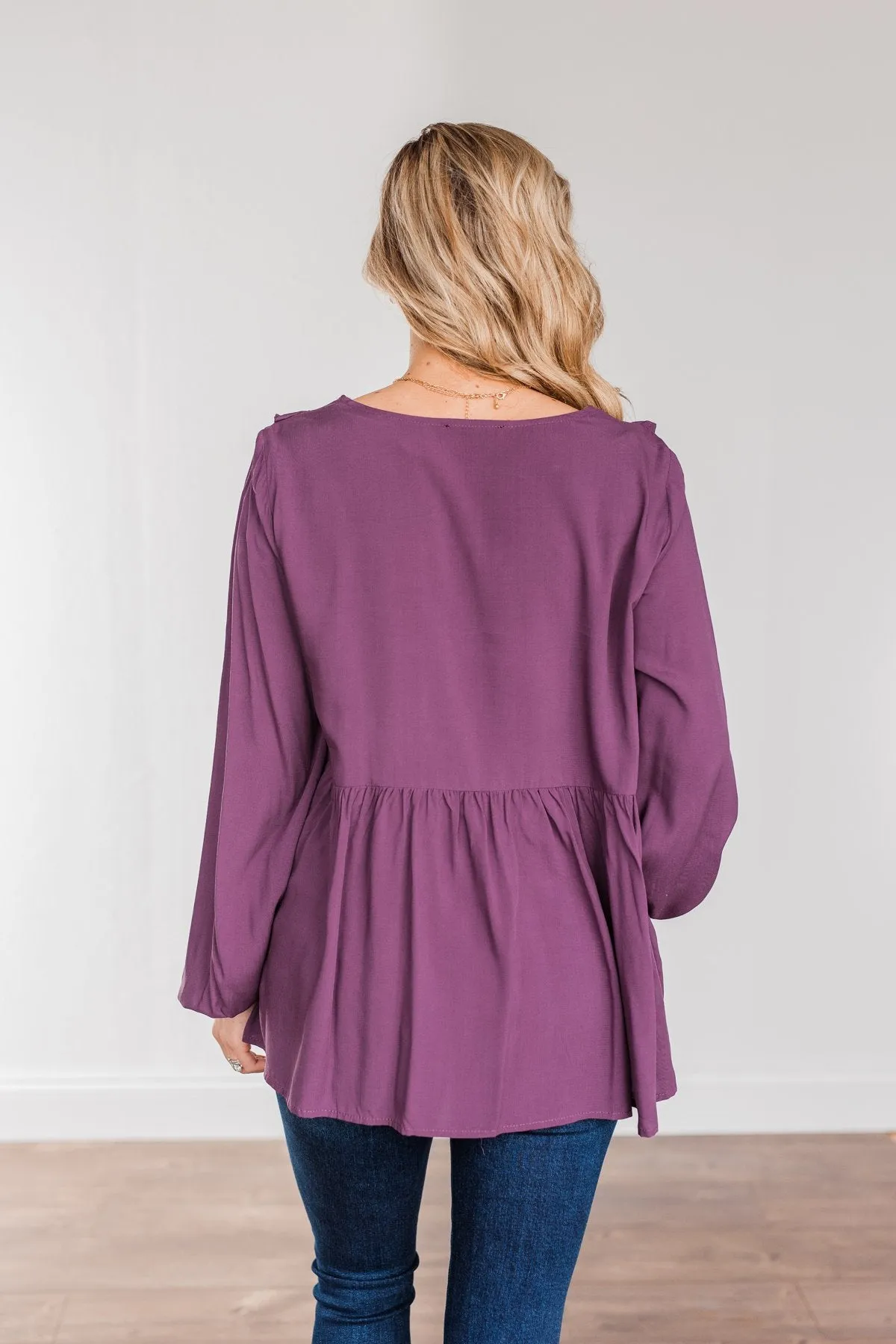 Majestic Nights Long Sleeve Blouse- Plum