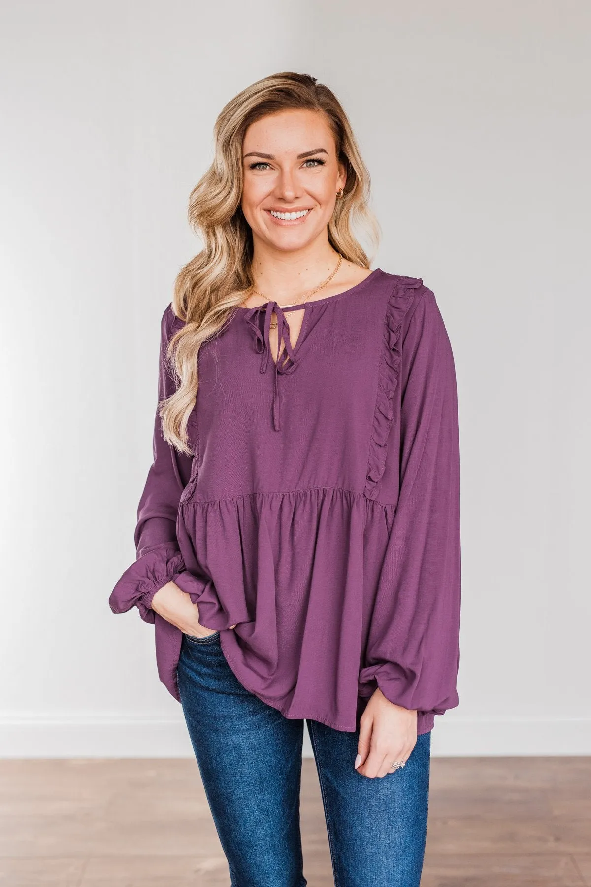 Majestic Nights Long Sleeve Blouse- Plum