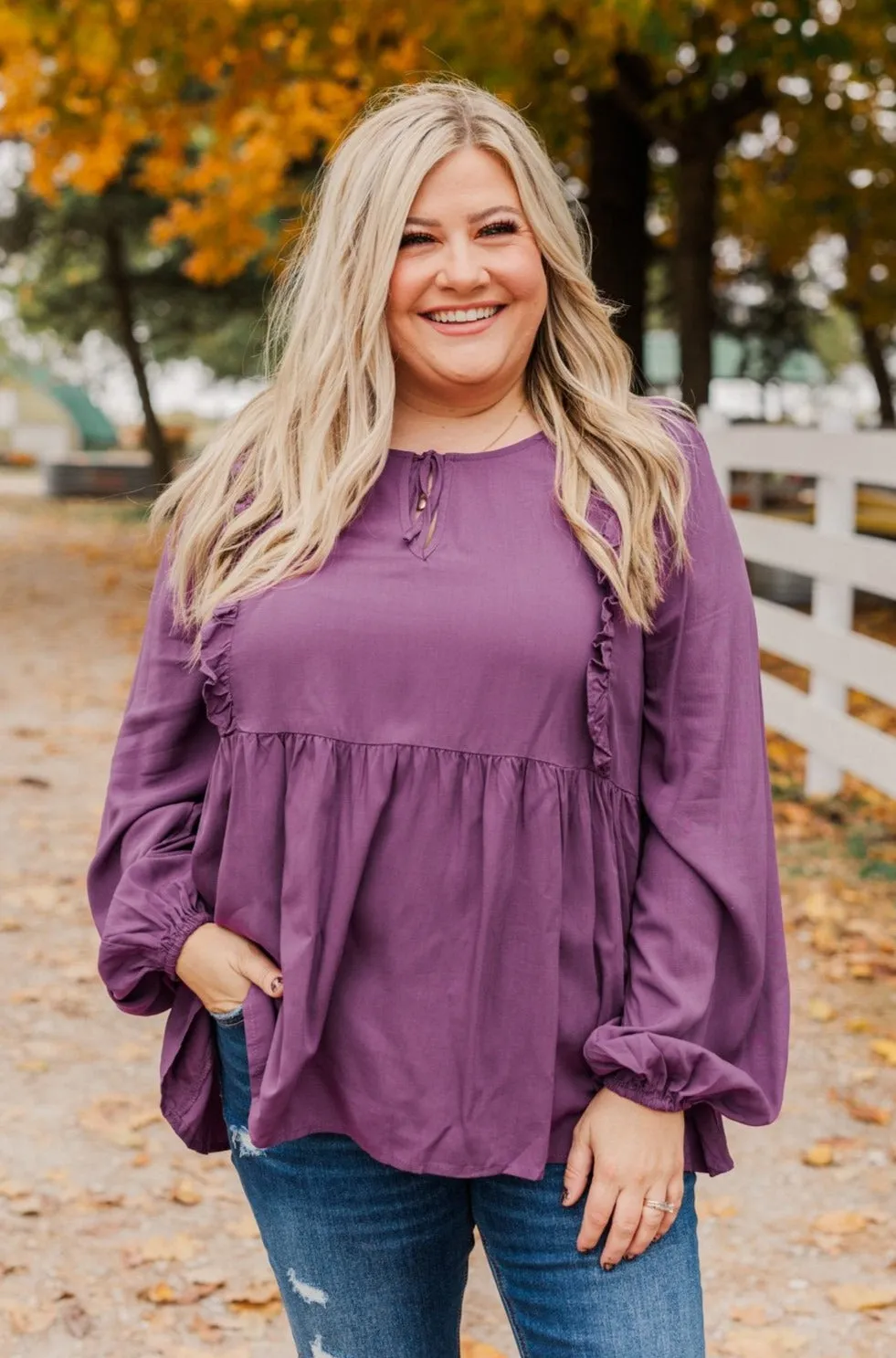 Majestic Nights Long Sleeve Blouse- Plum