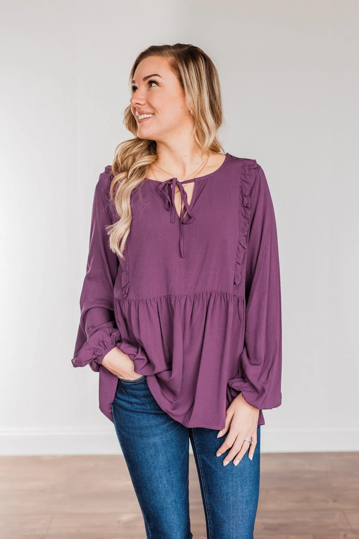 Majestic Nights Long Sleeve Blouse- Plum