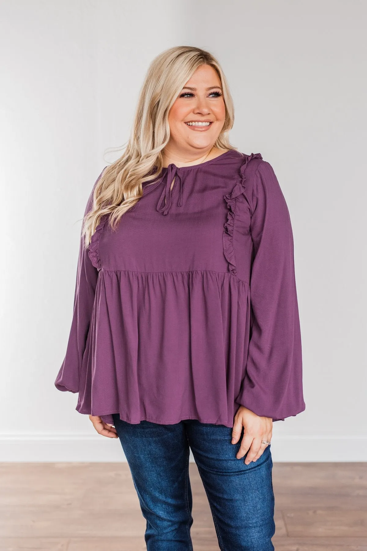 Majestic Nights Long Sleeve Blouse- Plum