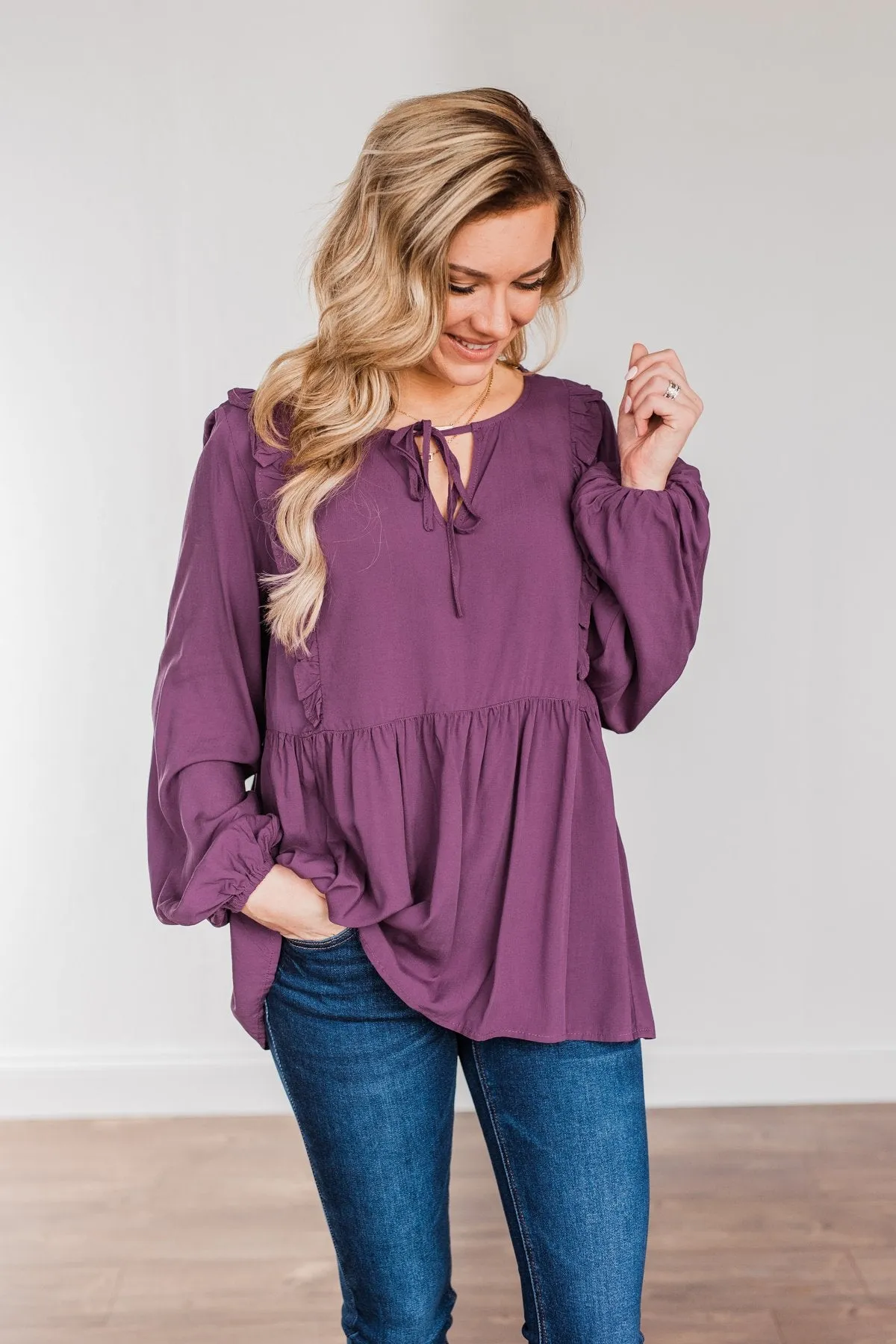 Majestic Nights Long Sleeve Blouse- Plum