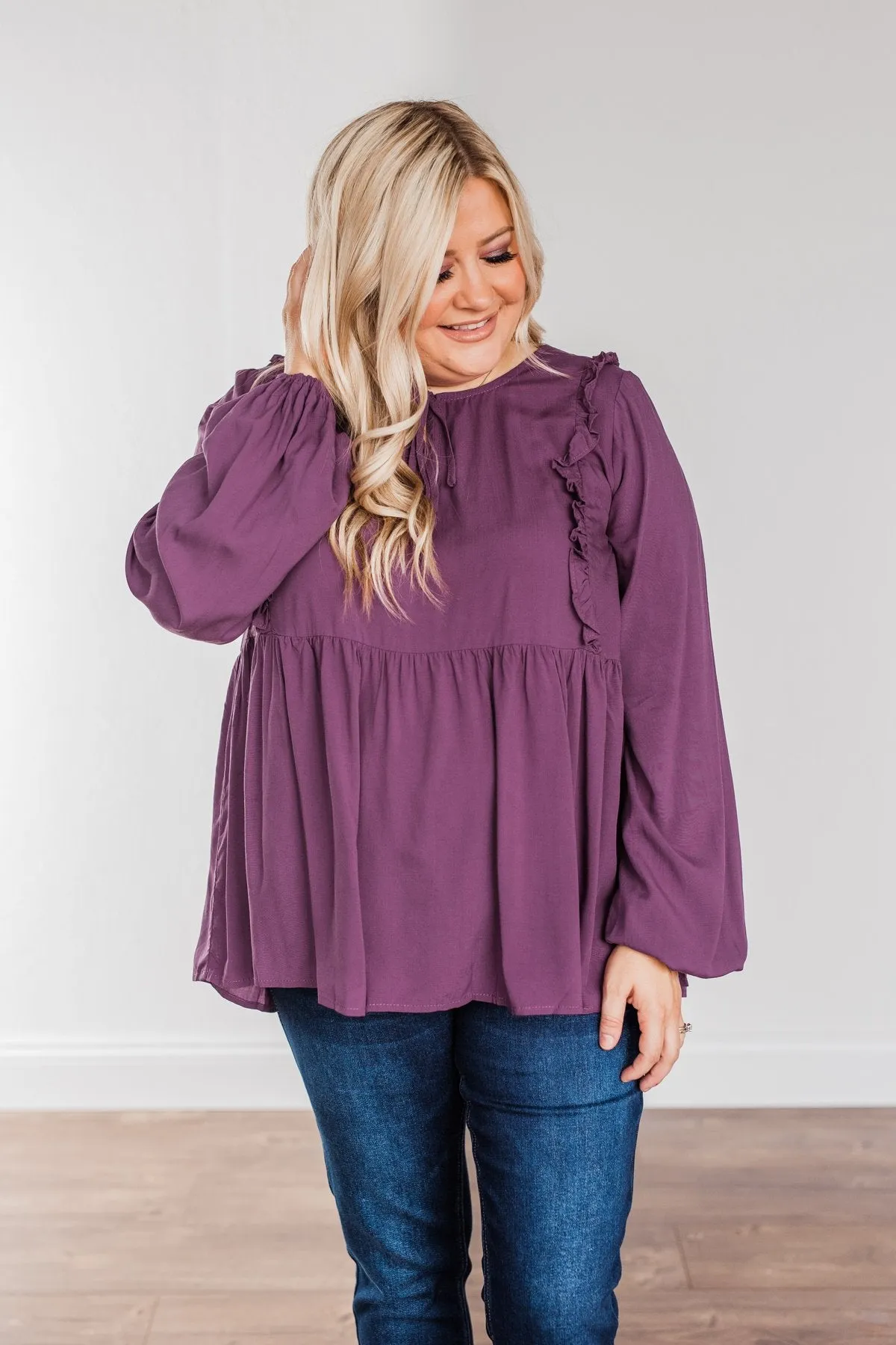 Majestic Nights Long Sleeve Blouse- Plum