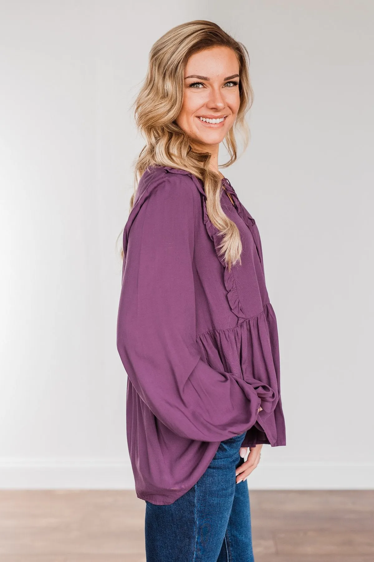 Majestic Nights Long Sleeve Blouse- Plum