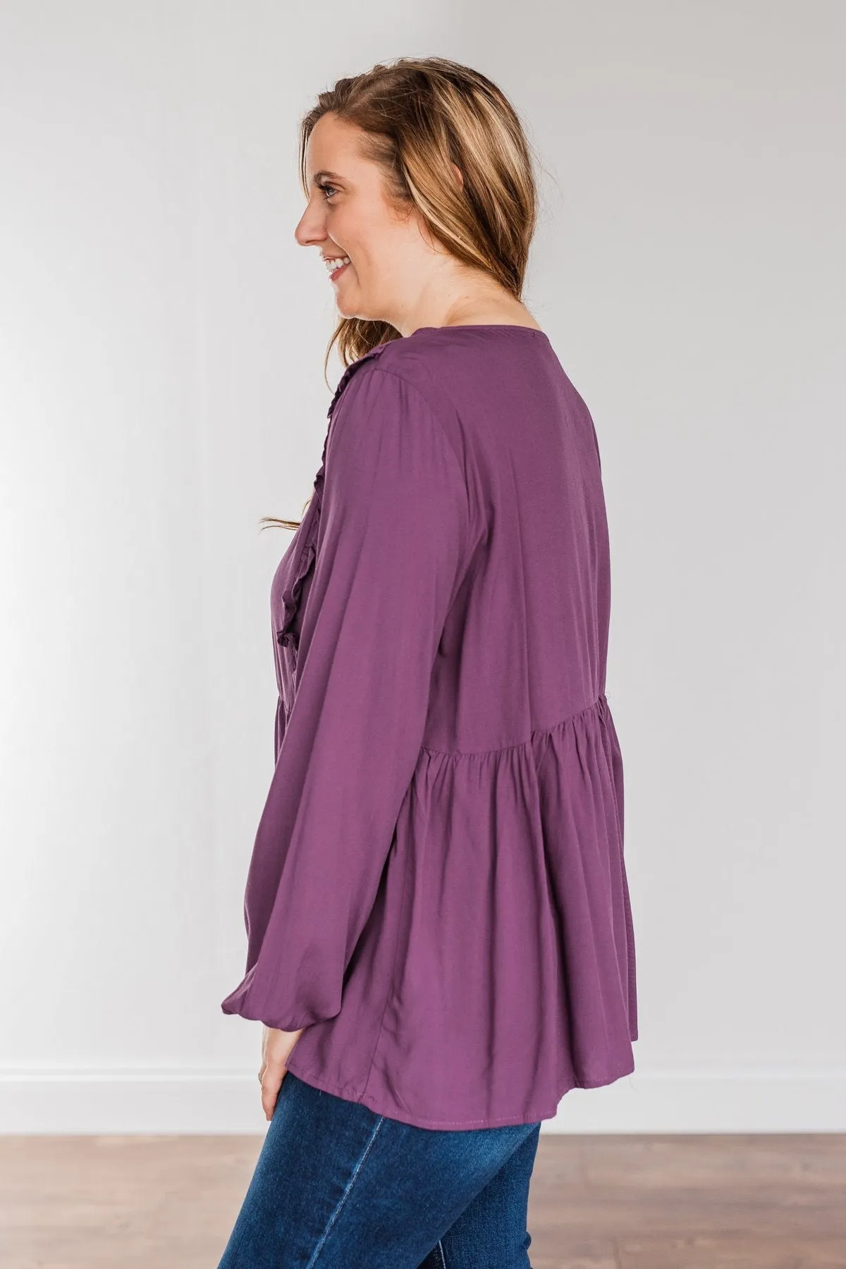 Majestic Nights Long Sleeve Blouse- Plum