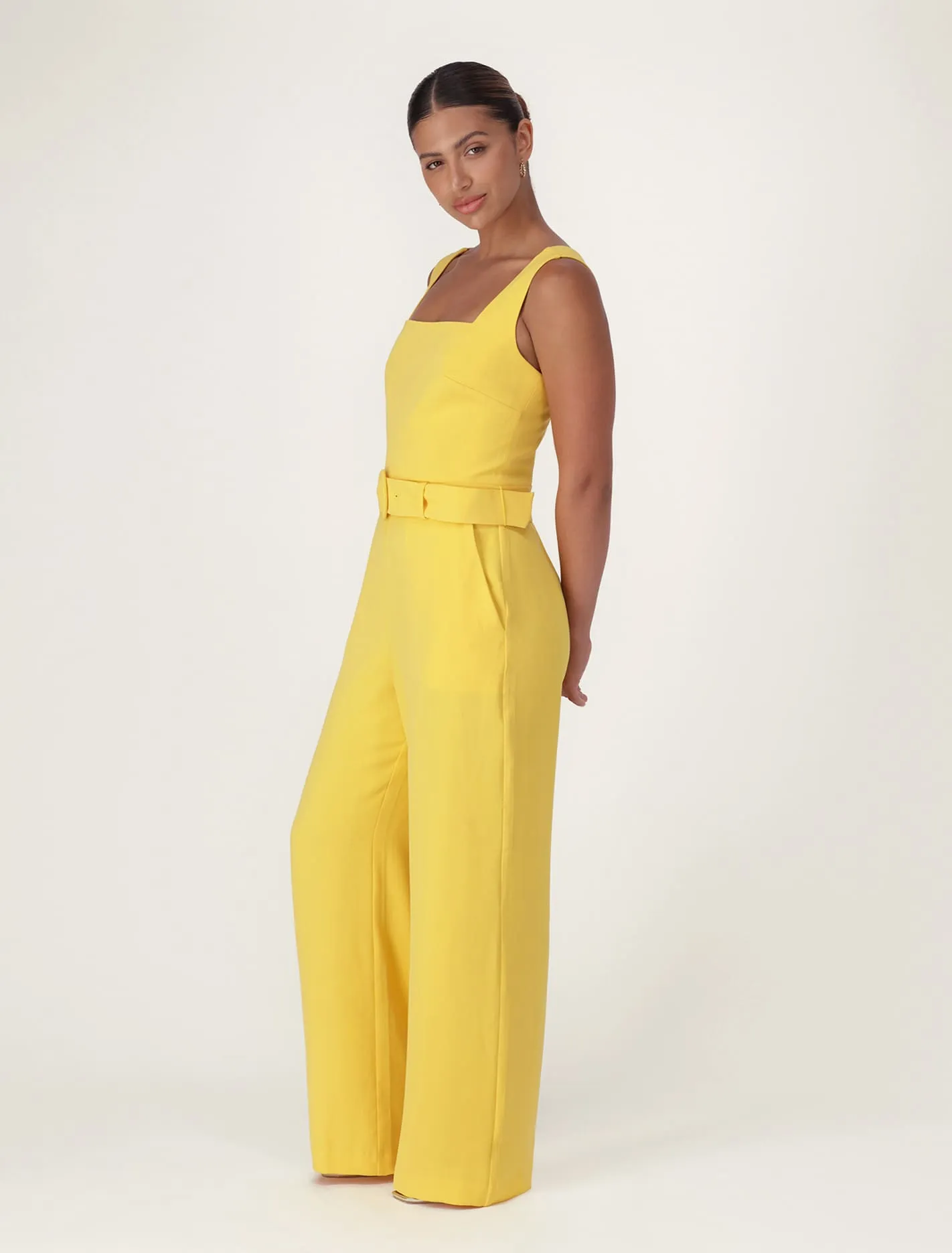 Marie Square Neck Belted Jumpsuit