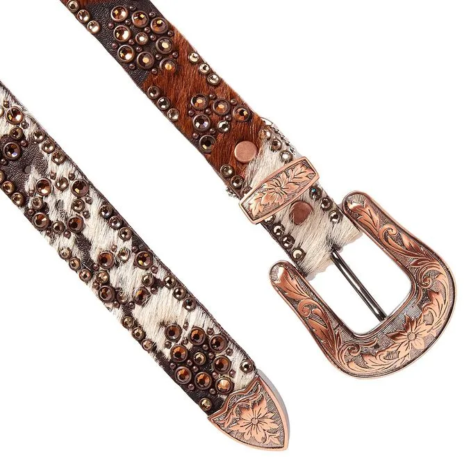 MEDIUM BELT WITH SWAROVSKY AND DECORATED BUCKLE Woman Brown White Orange