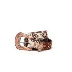 MEDIUM BELT WITH SWAROVSKY AND DECORATED BUCKLE Woman Brown White Orange