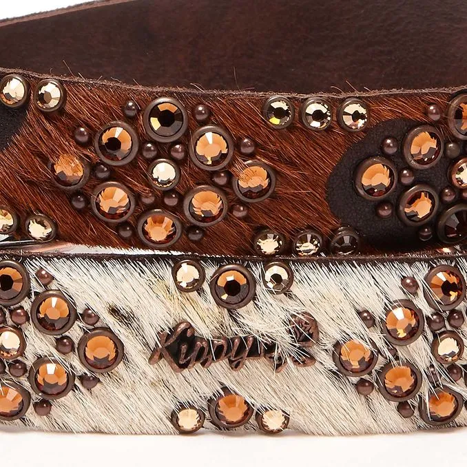 MEDIUM BELT WITH SWAROVSKY AND DECORATED BUCKLE Woman Brown White Orange