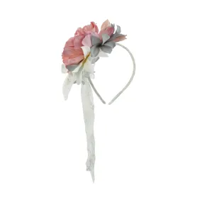 Mimilú Pink And Light Blue Headband With Flowers And Lace