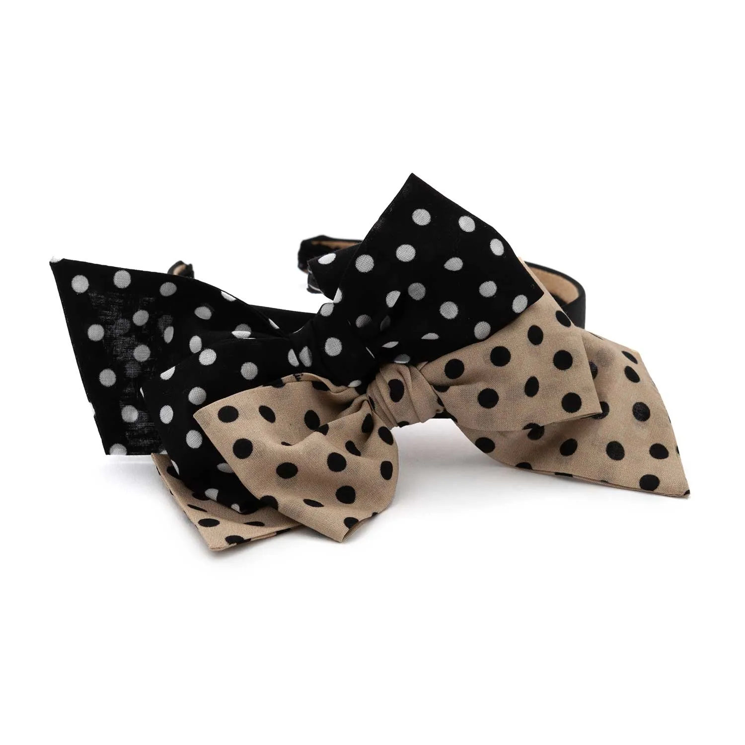 Monnalisa Black And Beige Headband With Polka Dot Bows For Girls