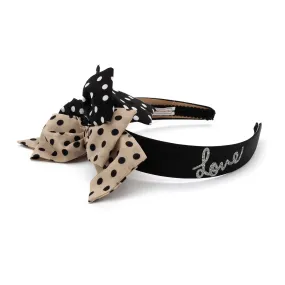 Monnalisa Black And Beige Headband With Polka Dot Bows For Girls