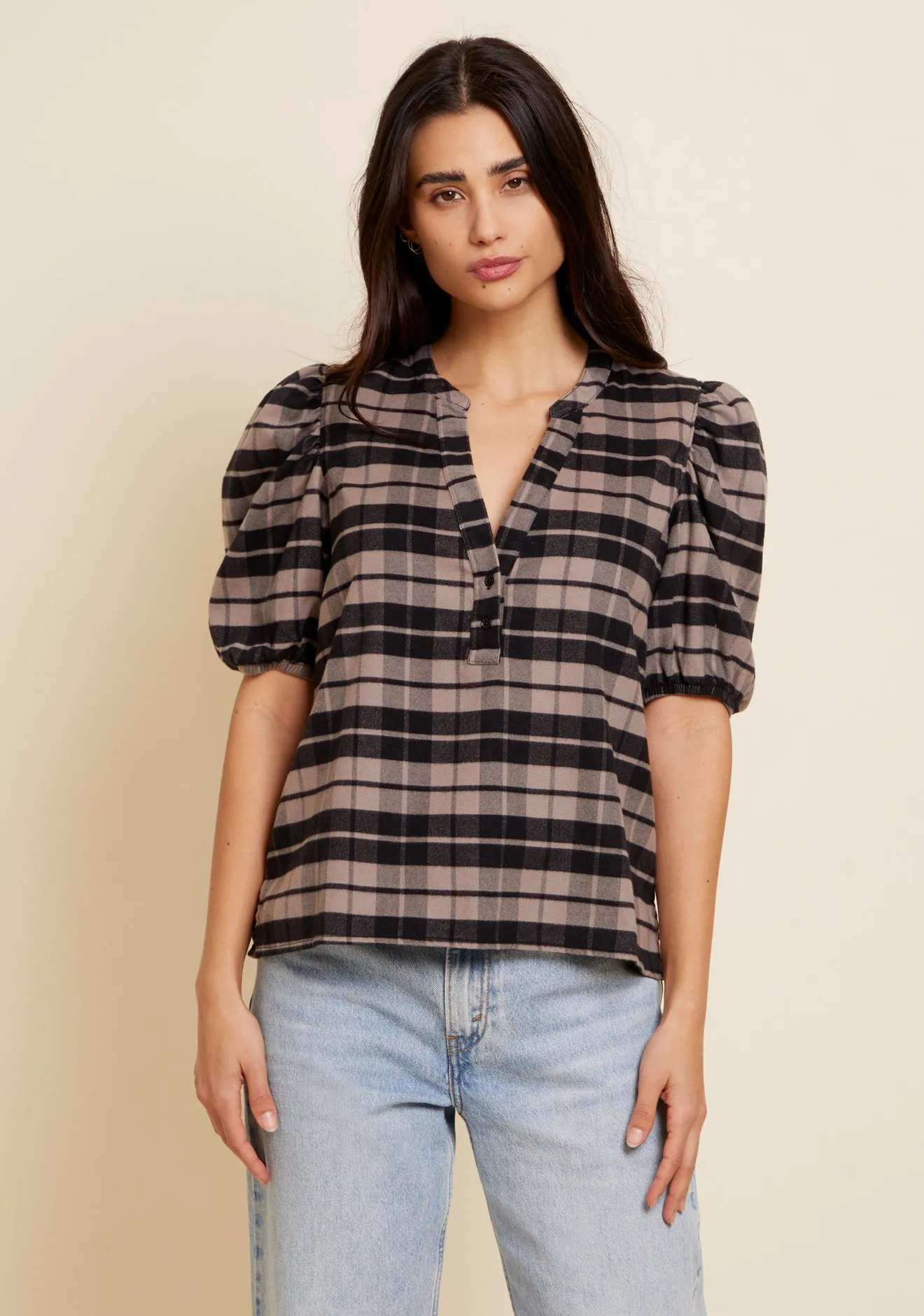 Nation LTD - Juno Puff Sleeve Blouse - Granite Plaid