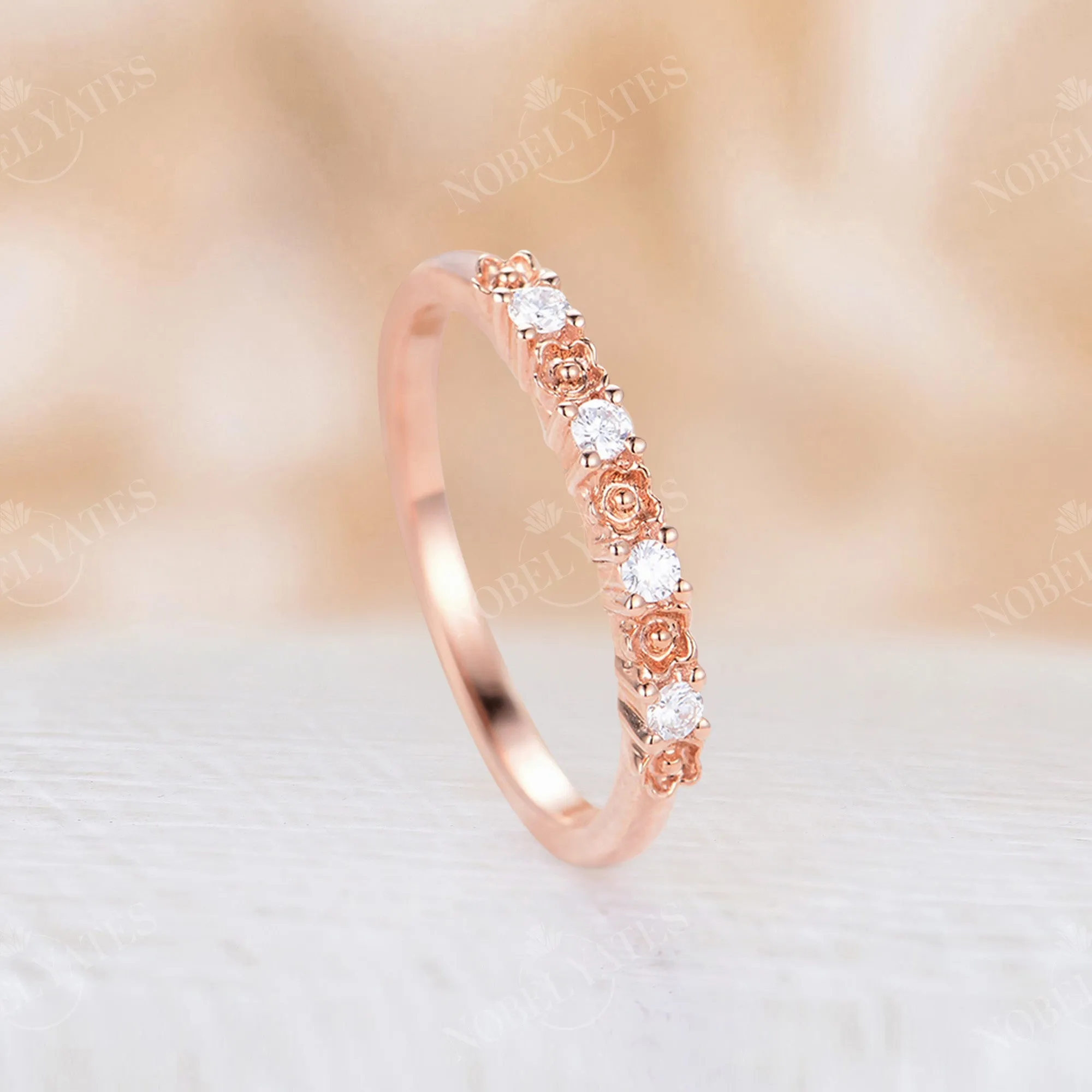 Natural Inspired Diamond Rose Gold Floral Wedding Band