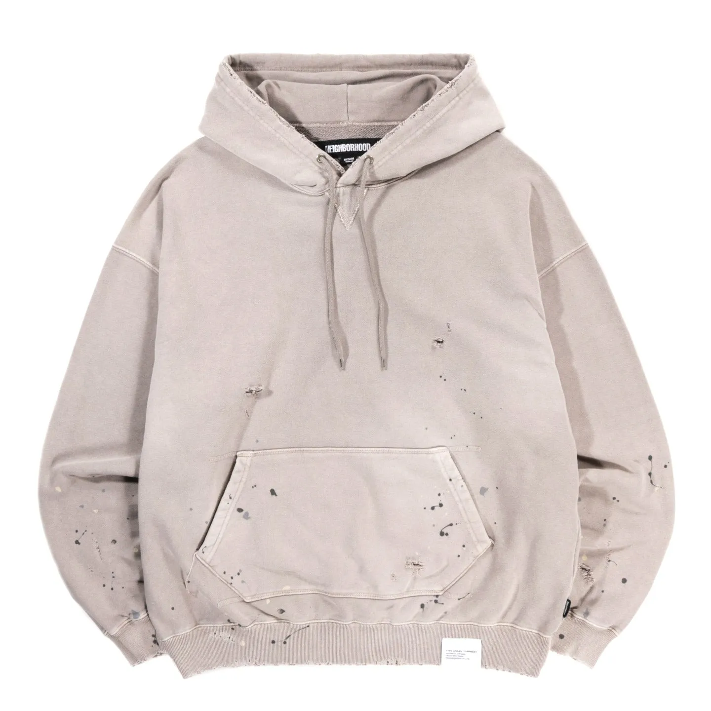 NEIGHBORHOOD DAMAGE HOODED SWEATSHIRT GREIGE