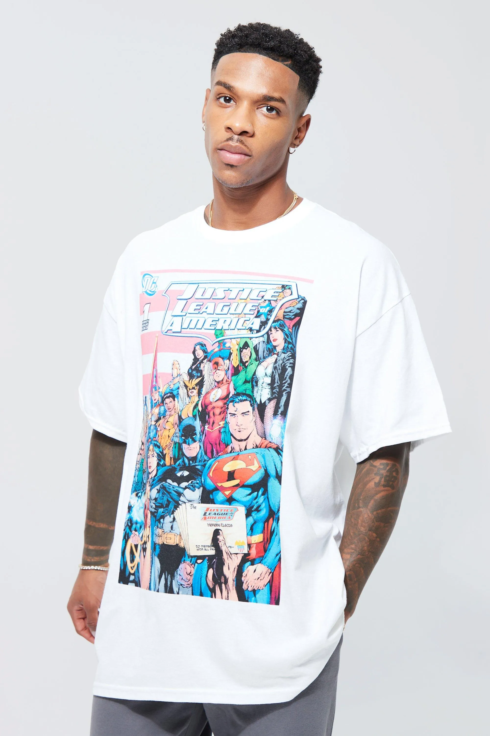 Oversized Justice League T-shirt | boohooMAN UK