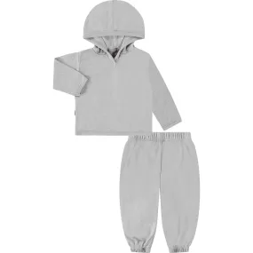 Paige Lauren Toddler Slub Rib Organic Over Dye Hoodie and Balloon Pant Loungewear Sets, Gray