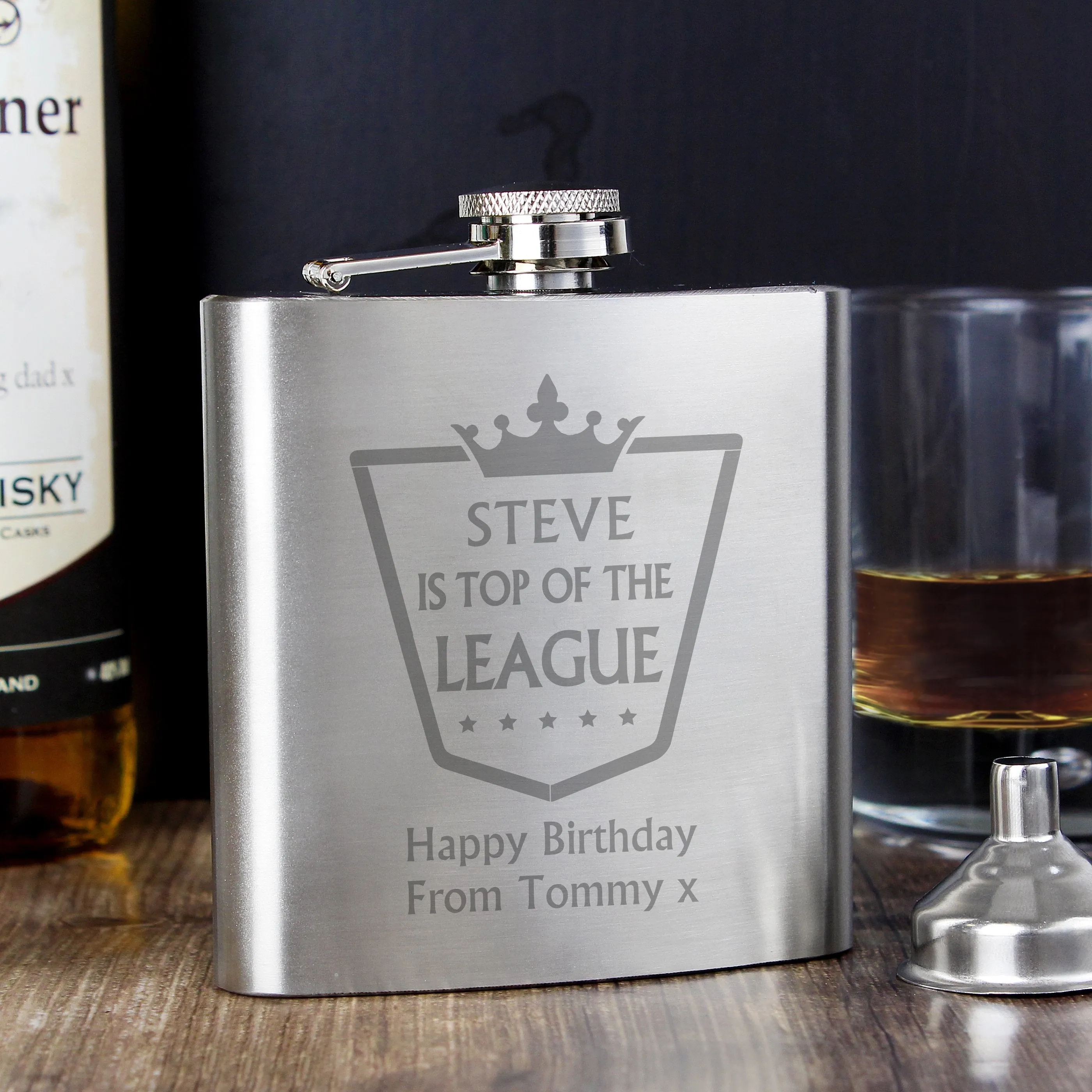 Personalised Top of the League Hip Flask