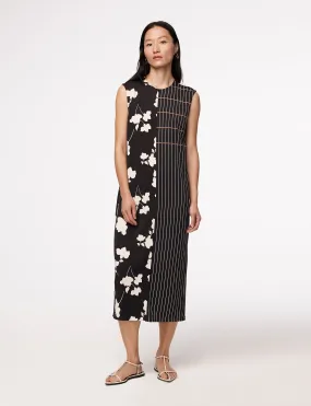 Pinstripe Floral Sleeveless Dress