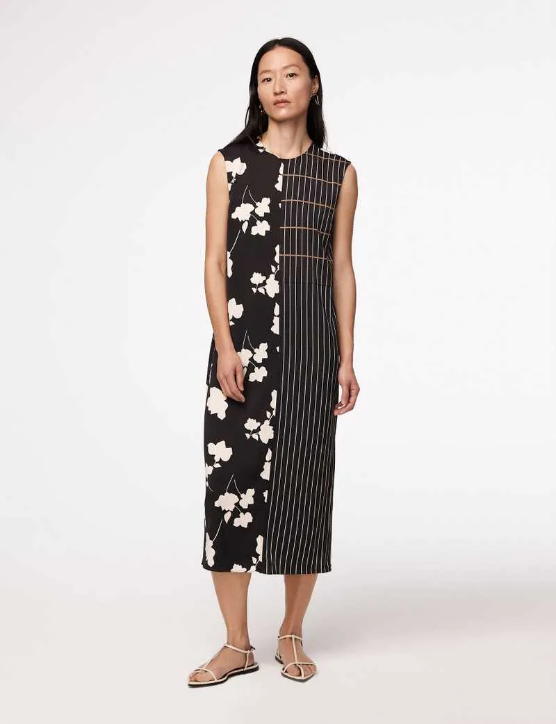 Pinstripe Floral Sleeveless Dress