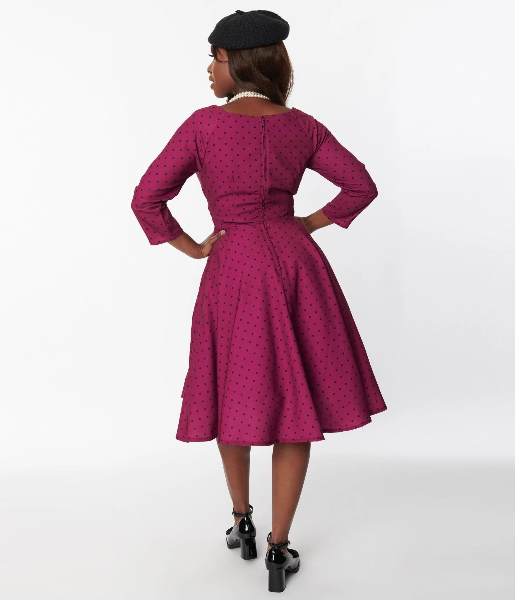 Plum & Black Polka Dot Genevieve Swing Dress