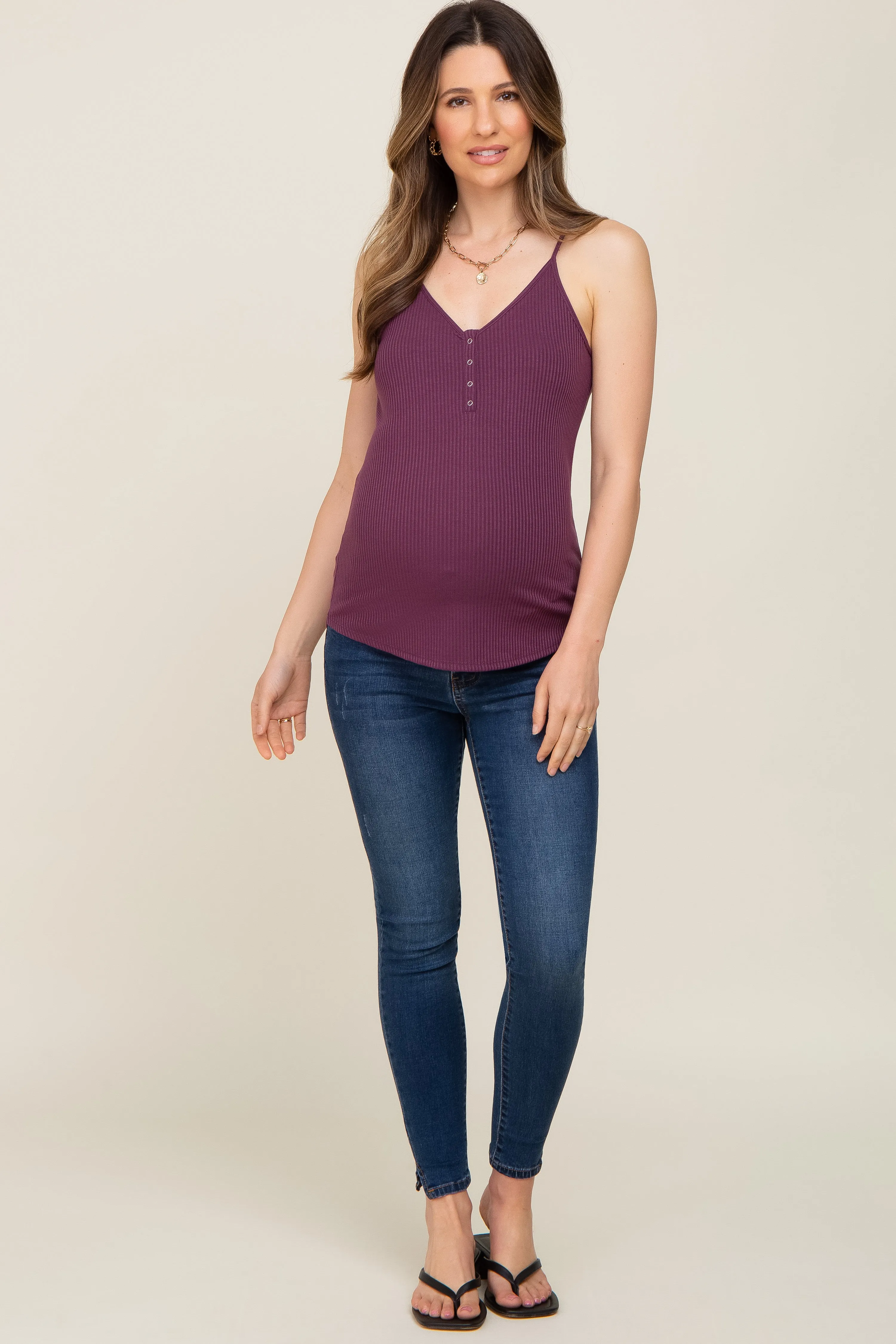 Plum Ribbed Snap Button Maternity Cami