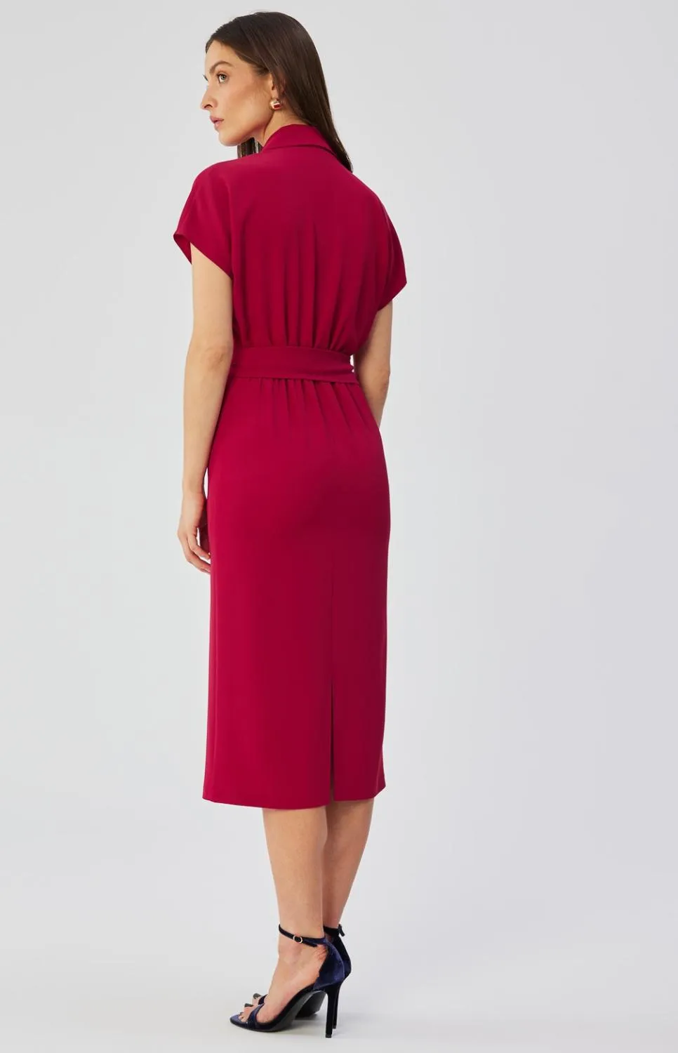 Plum straight dress with wrap bodice