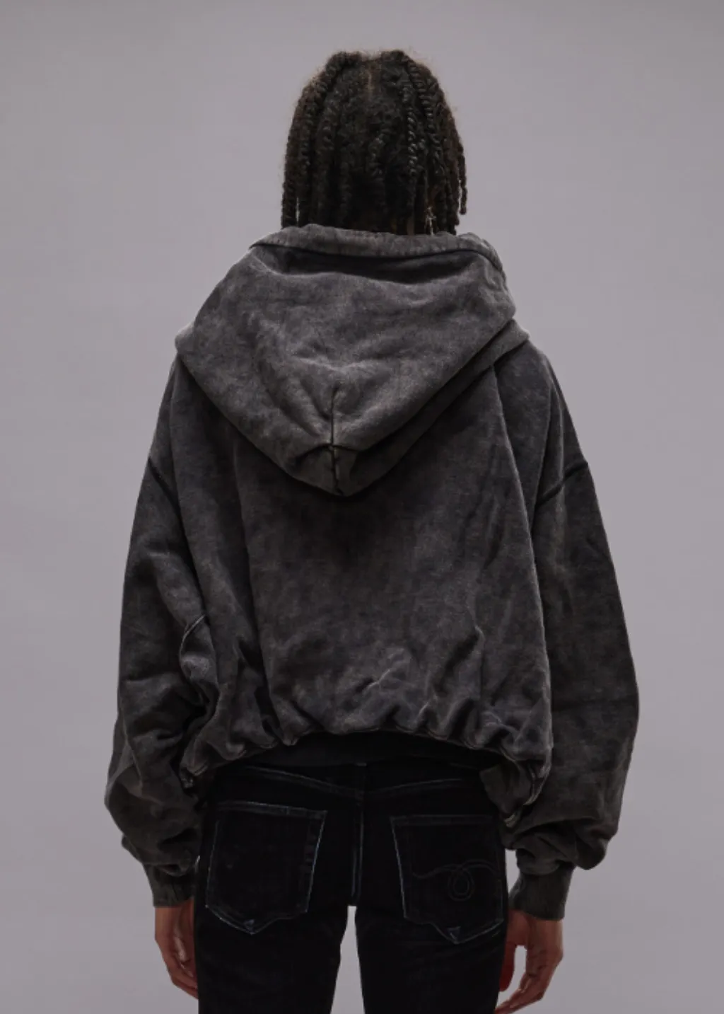 R13 Balloon Zip-Up Hoodie in Washed Black