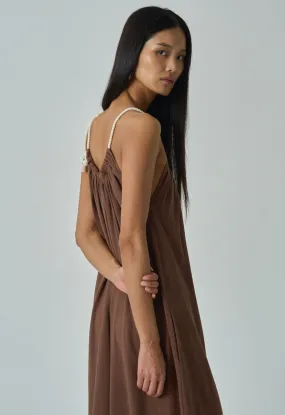 Rope Tie Linen Jumpsuit in Chocolate