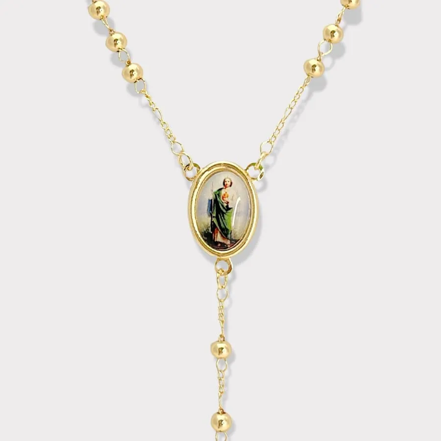 San judas green rope gold plated rosary necklace