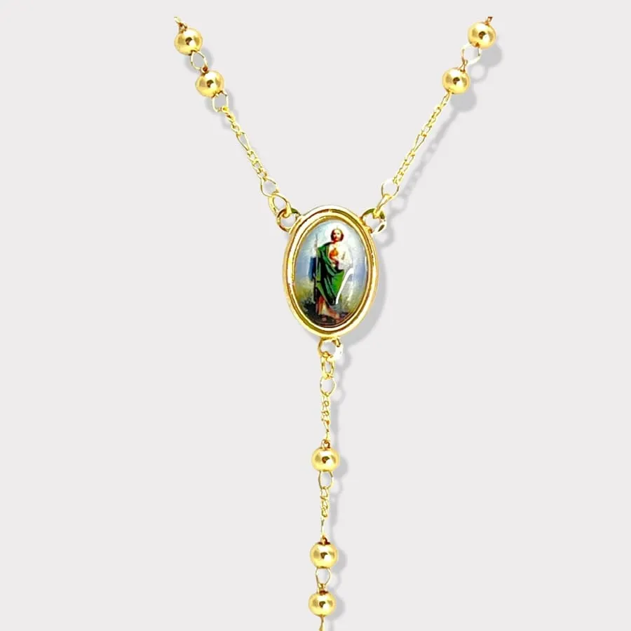 San judas green rope gold plated rosary necklace