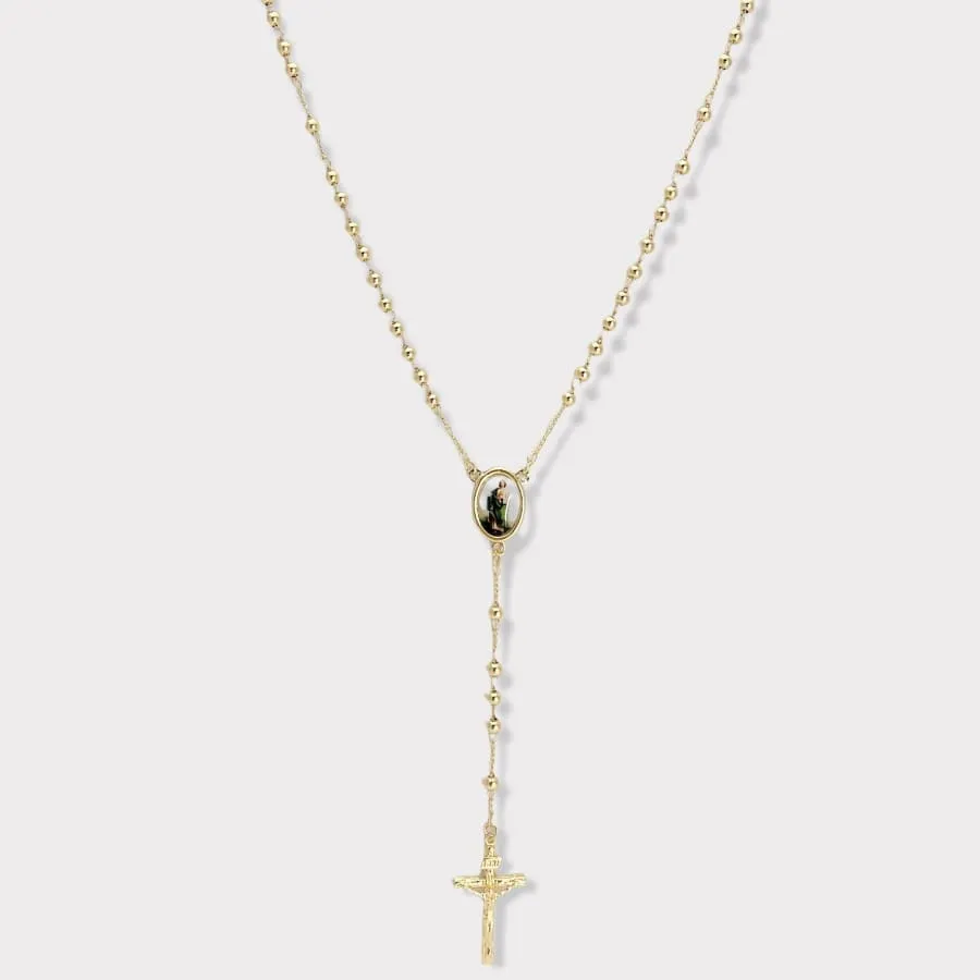 San judas green rope gold plated rosary necklace