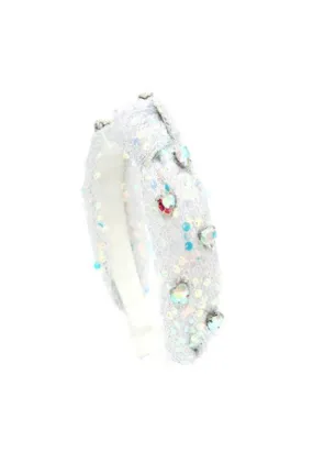 Sequined Jewel Heart Knot Headband - White