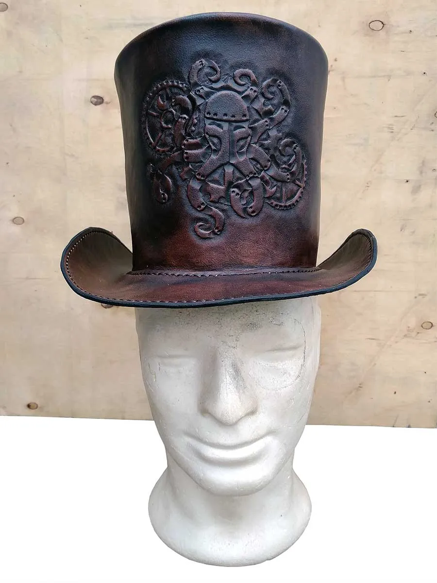 Steampunk octopus leather top hat