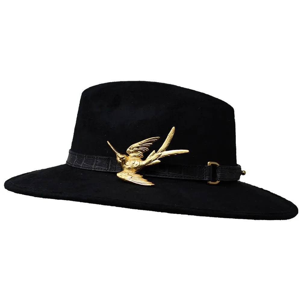 Suede Hat with Hummingbird Buckle