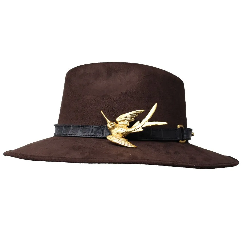 Suede Hat with Hummingbird Buckle