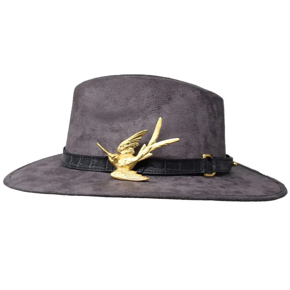 Suede Hat with Hummingbird Buckle