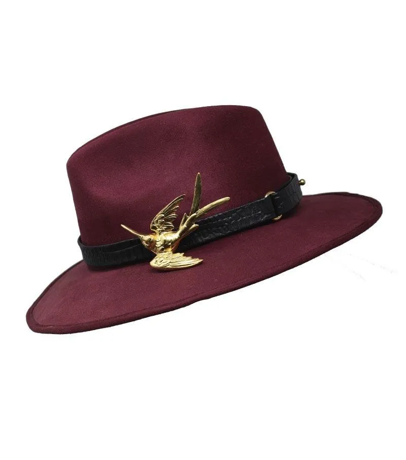 Suede Hat with Hummingbird Buckle