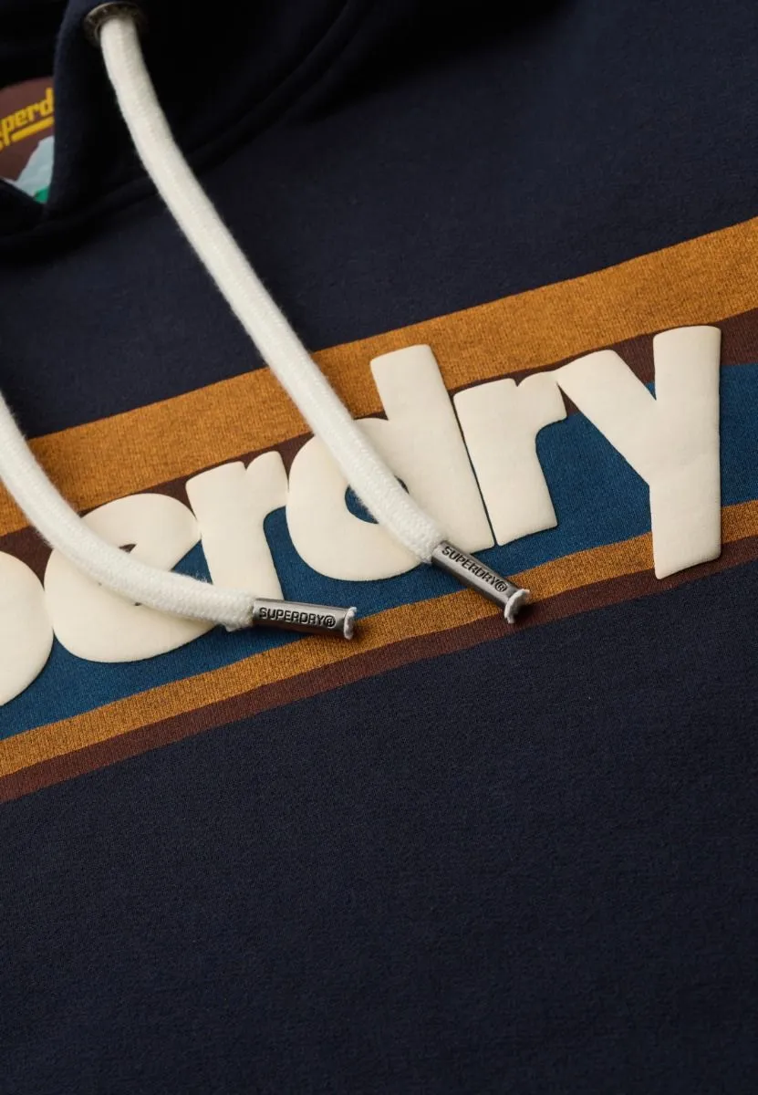 Superdry Retro Stripe Logo Overhead Hooded Sweatshirts Eclipse Navy