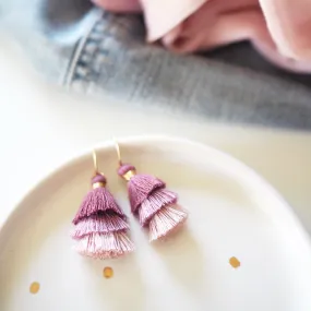 Three Tiered Tassel Earrings - Muted Plum