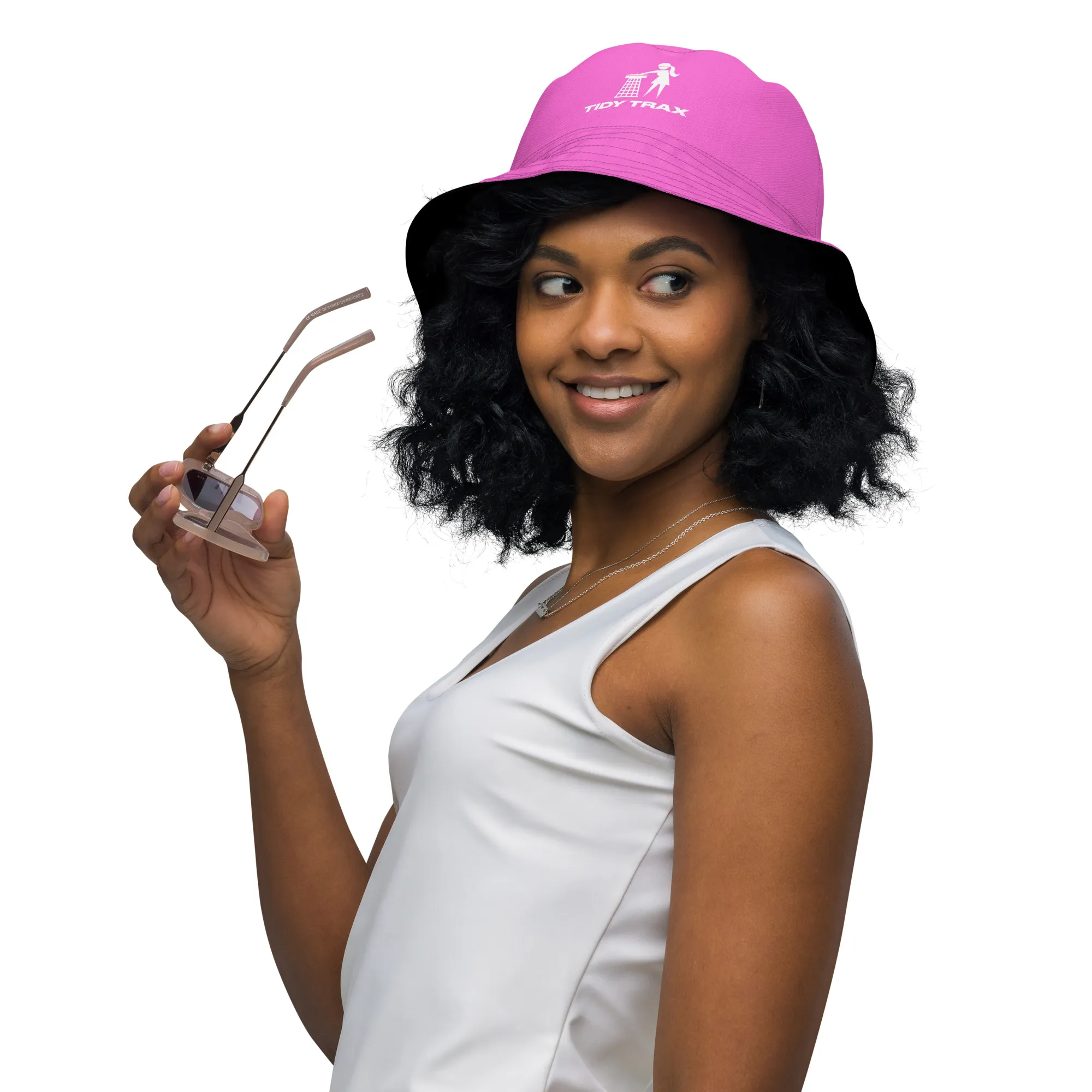 Tidy Girl Pink & White Reversible Bucket Hat