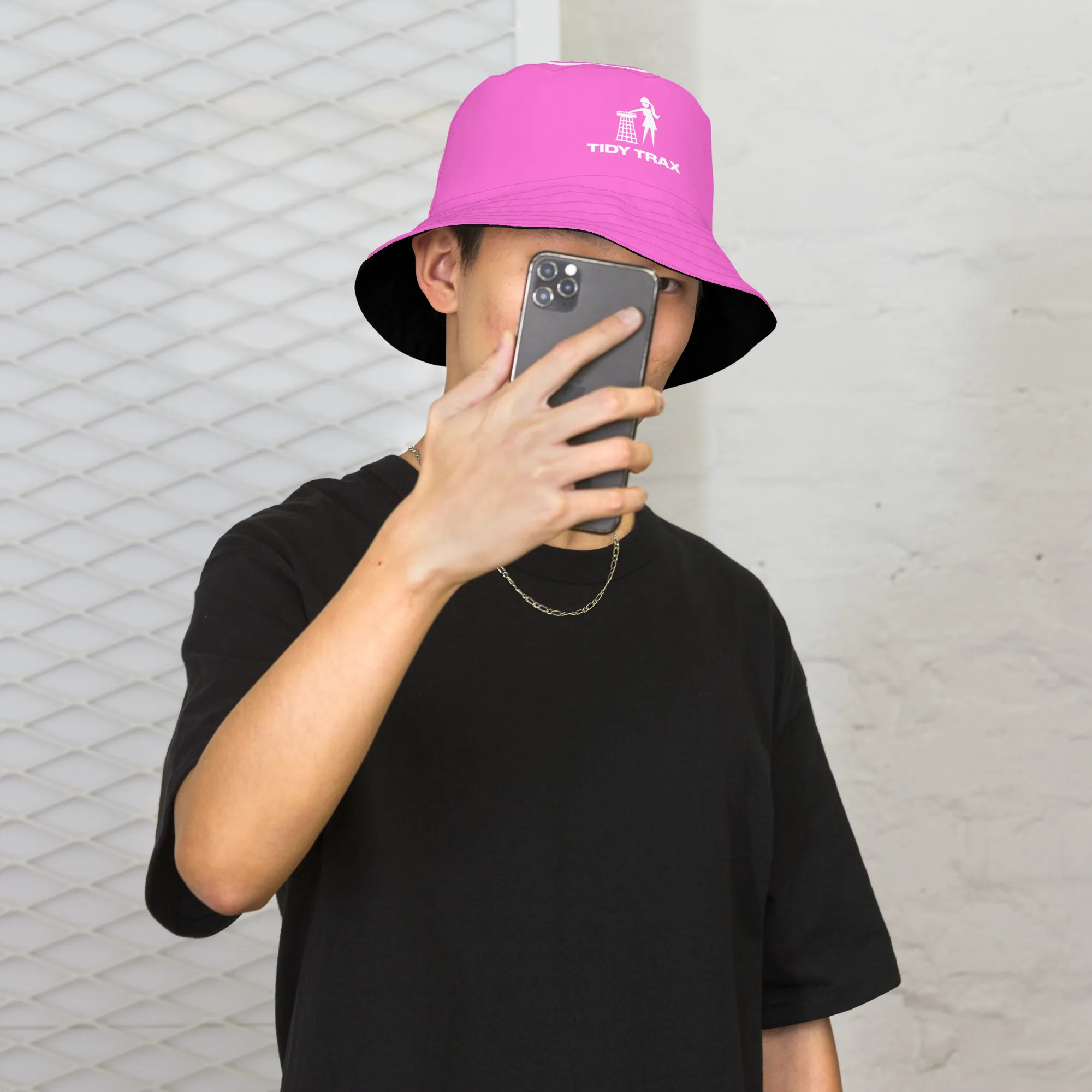 Tidy Girl Pink & White Reversible Bucket Hat