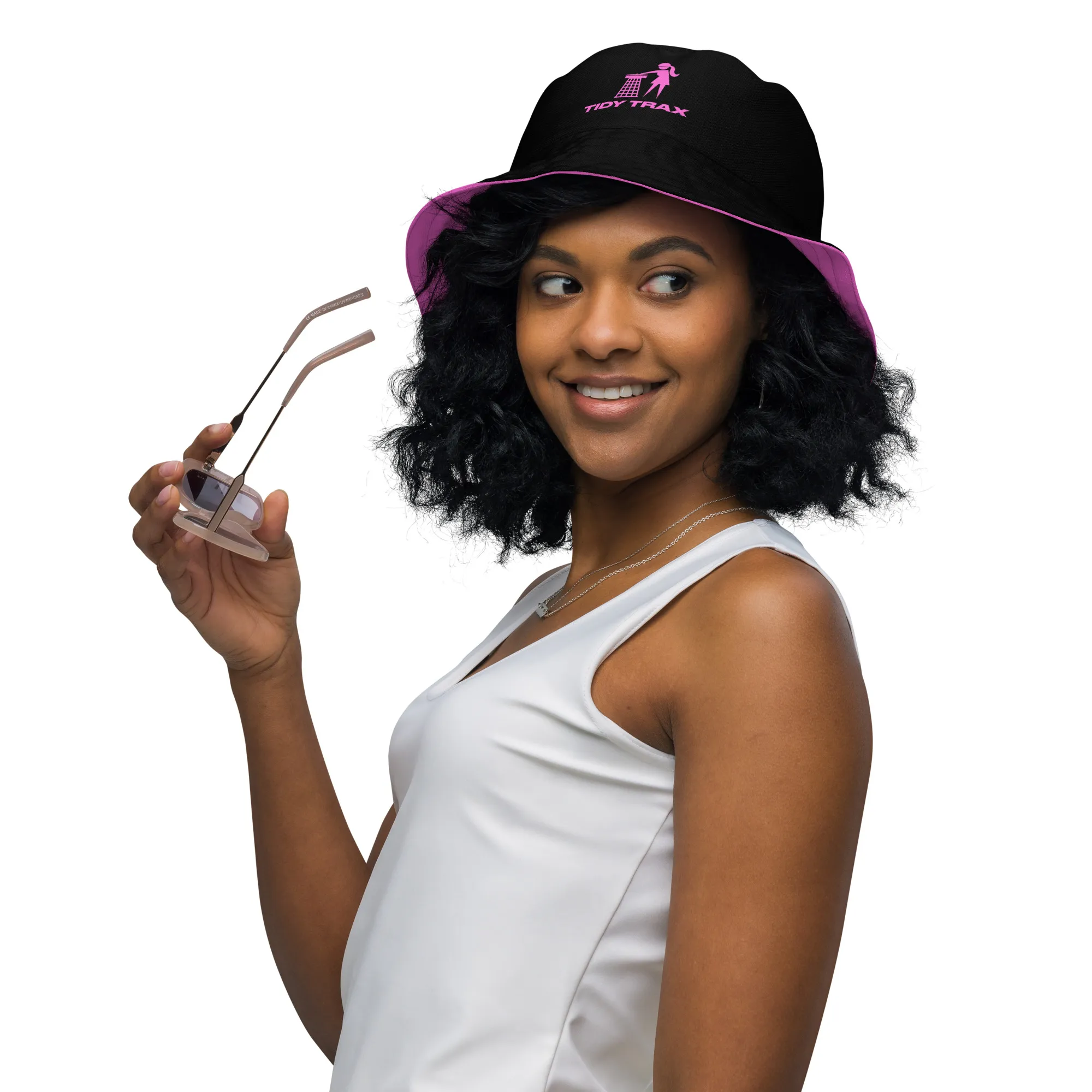 Tidy Girl Pink & White Reversible Bucket Hat