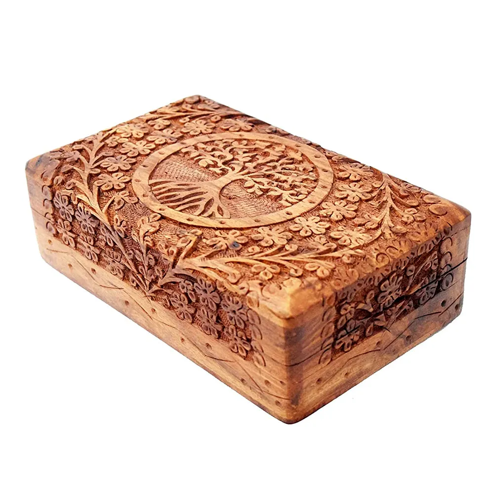 Tree Of Life Carved Wooden Box - 4 x 6