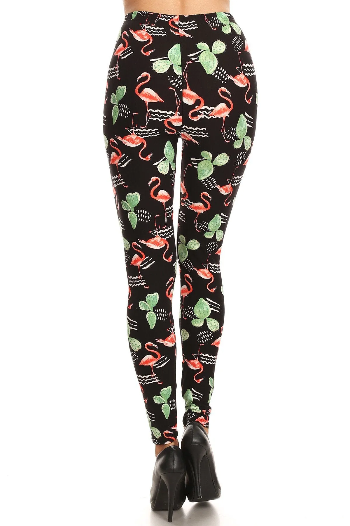 Women's 3 X 5X Flamingo Cactus Pattern Printed Leggings