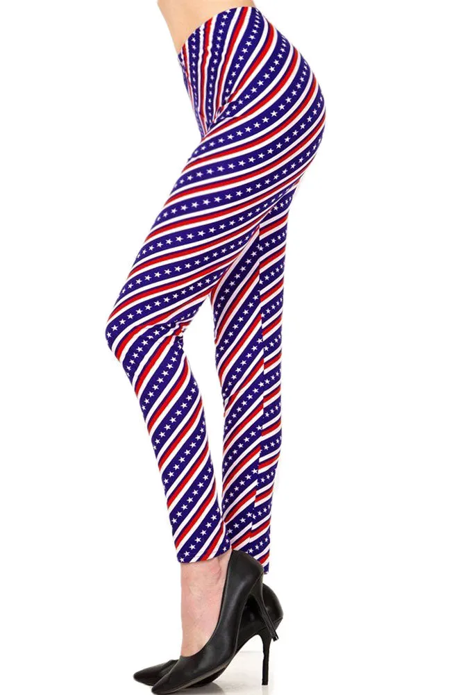 Women's 3X 5X American Flag Diagonal 4th of July Pattern Print Leggings